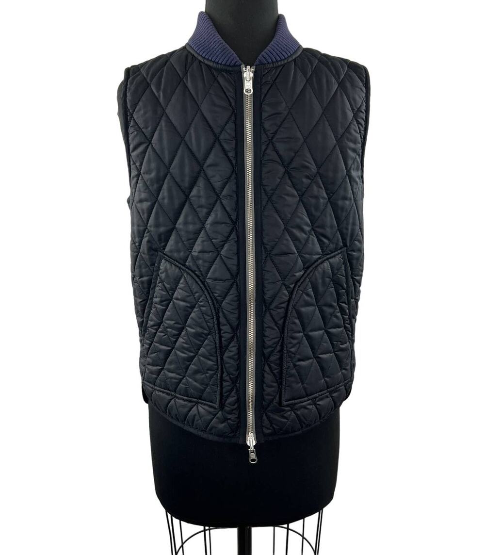 MADEWELL Blue Black Reversible Fair Isle Poly-Wool Blend Zip Front Quilted Vest